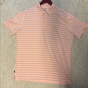 Peter Millar Coral and Navy Striped Polo